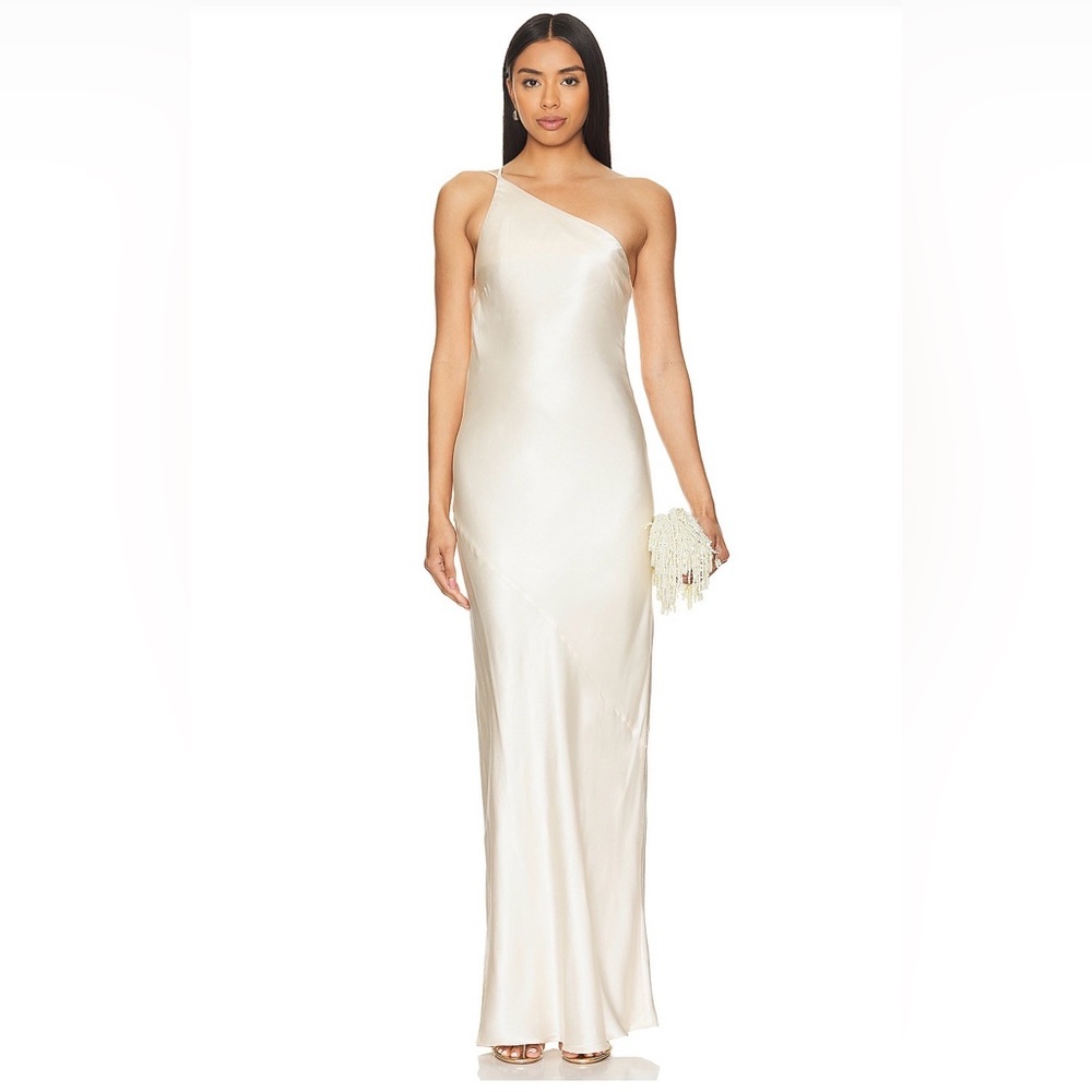 Shona Joy Le Lune One-Shoulder Cowl back Maxi Dress in Cream